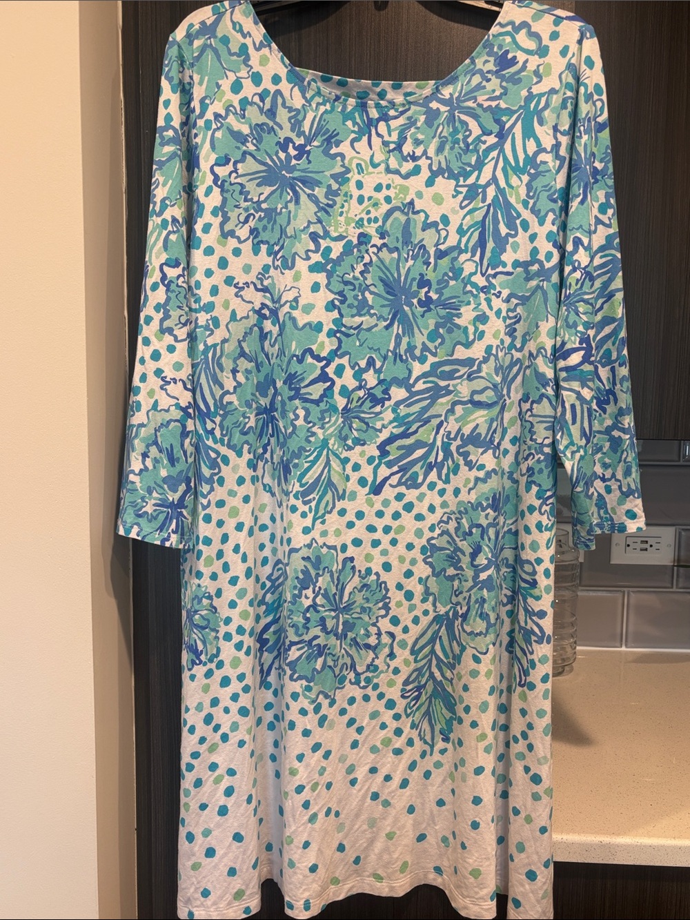 Lilly Pulitzer Blue & Teal Floral Long-Sleeve Shift Dress, XXL